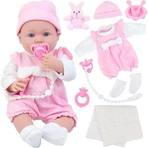 16 Inch 11 Pcs Realistic Baby Doll Boys with Clothes and Accessories Set